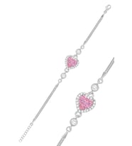 Pembe Zirkon Taşlı Kalpli Gümüş Bileklik 925 Ayar Kalp Kadın Bileklik ST077
