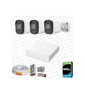 Provzen Hikvision Unv 3'lü Full HD Güvenlik Kamerası Set Gece Görüş, Mikrofon, Olay Anında Bildirim
