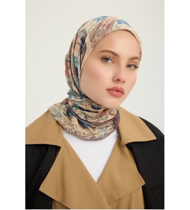 Schaless Çiçek Tahtı - Sarı - Efilia Desenli Eşarp - 90x90 Cm (Pudra)