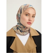 Schaless Çiçek Tahtı - Sarı - Efilia Desenli Eşarp - 90x90 Cm (Pudra)