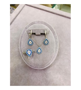 Gökdeniz 925 Damla Model Renkli Taşlı Gümüş Hediyelik Nazar Kadın Set