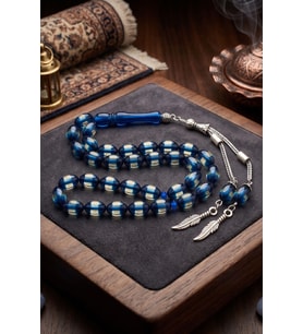 Surmeli Sıkma Kehribar Taşlı Arpa Kesim33'lük Tesbih Metal Püsküllü 12*8 mm 902817