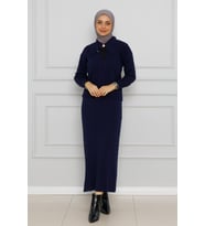 Gömlek Yaka Jileli Örme Triko Takım-Lacivert