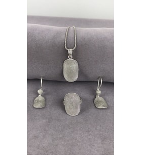 Telkari Parmak İzi Oval Gümüş Kadın Set