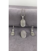 Telkari Parmak İzi Oval Gümüş Kadın Set