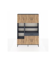 Arges Dolap 10 Raflı Tek Çekmeceli 6 Kapaklı 132x30x195 Antrasit-Çam/Antrasit