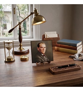 Atatürk Masaüstü Ahşap Tablo - Kabartmalı Baskı Şık Hediyelik 16x16 cm No 2