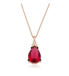 Gümüş Kırmızı Topaz Damla Kolye