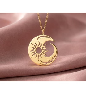 Kişiye Özel Zarif Tasarım Hilal Güneş Kolye 925K Gümüş (Gold)