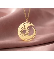 Kişiye Özel Zarif Tasarım Hilal Güneş Kolye 925K Gümüş (Gold)