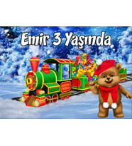 Ayıcık ve Tren Teamlı Doğum Günü Afişi 70x100 Cm