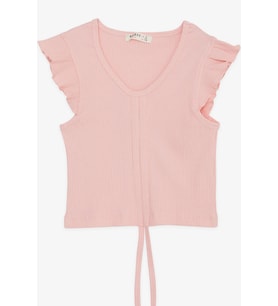 Breeze Kız Çocuk Crop Tişört Bağcıklı Fırfırlı 8-14 Yaş, Somon