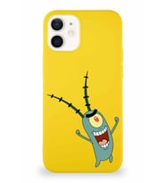 Apple iPhone 12 Mini Soft Premier Kapak Plankton Tasarımlı Silikon Kılıf - Sarı (Şeffaf)