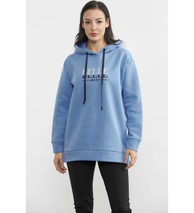 Kapüşonlu İçi Pamuklu Kalın Sweatshirt - Mavi
