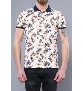 Polo Yaka Turuncu Çiçek Desenli T-shirt - Wessi