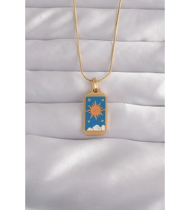 316L Çelik Gold Renk Mavi Mineli Güneş Model Tarot Kolye 5886 - HPSBYI8205-7351