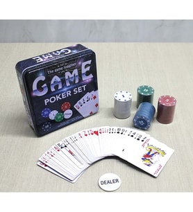 Metal Kutulu 80 Chip Ve 1 Adet İskambil Kağit Setine Sahip Poker Oyunu (Ahşap)