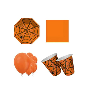 Mini Party Store Cadılar Bayramı Örümcek Ağı Turuncu Parti Seti 8 Kişilik