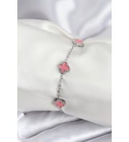 316L Çelik Gümüş Renk Pembe Baby Boy Yonca Kadın Bileklik 5886