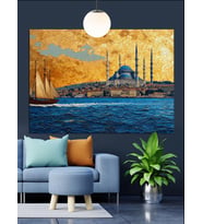 İstanbul Silüeti Cami Minareler Dekoratif Kanvas - Mdf Ahşap Tablo