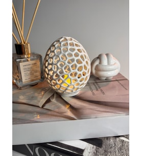 Geometrik File Form Dekoratif Obje  LED Mum Hediyeli  Mat Mermer Beyaz  Modern Masa Üstü Tasarım