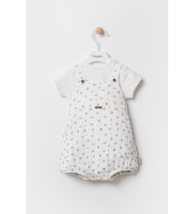 Baskılı Basic Tshirt Tulum Salopet 2'li Takım Ekru 12845