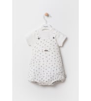 Baskılı Basic Tshirt Tulum Salopet 2'li Takım Ekru 12845
