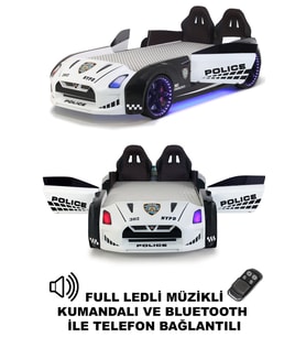 Polis Arabalı Yatak Kapıları Açılan GTR Full Ledli Kumandalı ve Müzikli