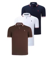 ÜÇLÜ SET T8594 DEWBERRY ERKEK T-SHIRT-LACİVERT-BEYAZ-KAHVE (Karışık)