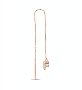 F Harfi 925 Ayar Gümüş Rose Tek Zincir Küpe - K099401