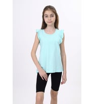 Toontoy Kız Çocuk Atlet Kolları Büzgülü  Fırfırlı 24095 (Yeşil)