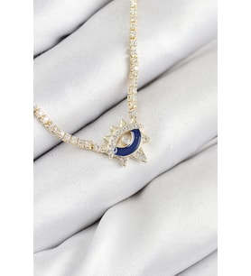Pirinç Zirkon Taşlı Su Yolu Göz Model Gold Renk Kadın Kolye 5886 - SSSSSS2235-3398
