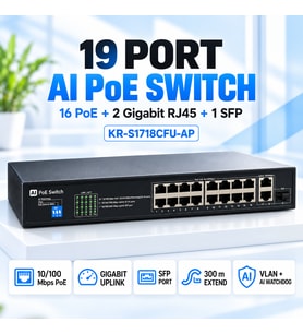 KR-S1718CFU-AP 19 Port AI PoE Switch – 16 PoE, 2 Gigabit RJ45 Uplink ve 1 SFP