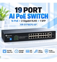 KR-S1718CFU-AP 19 Port AI PoE Switch – 16 PoE, 2 Gigabit RJ45 Uplink ve 1 SFP