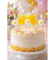 Papatya Tema Mum Seti Happy Birthday Yazısı ve Papatyalar 4lü Mum Seti 0395