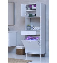 Eliusta Seris Sepetli ve Çekmeceli Banyo Dolabı  G:55 cm Çok Amaçlı Beyaz Düzenleyici 55x173x32,5 cm Dolap