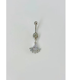 Rodyum Zirkon Taşlı Çelik Göbek Bar Uzunluğu : 13 Mm / Bar Kalınlığı 1.41 Mm / - Pg0071
