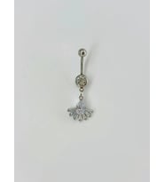 Rodyum Zirkon Taşlı Çelik Göbek Bar Uzunluğu : 13 Mm / Bar Kalınlığı 1.41 Mm / - Pg0071