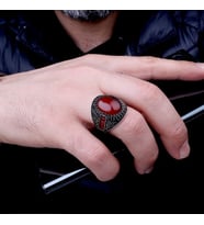 Akik Taşlı Oval Model 925 Ayar Gümüş Erkek Yüzük (Gri)