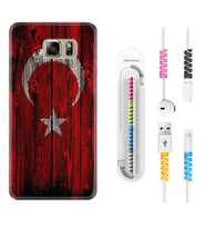 Samsung S7 Edge S20 Fe Plus Ultra S21 S22 Kılıf Kablo Koruma Spiral Silikon Şanlı Türk Bayrağı 2 1317