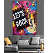 "Haydi Rock Yapalım" Gitar Dekoratif Kanvas - Mdf Ahşap Tablo