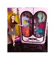 Bebekli Elbise Gardrop Oyun Seti Dolap Giysi Kıyafet Aksesuar Dolabı Barbie Gardrobu