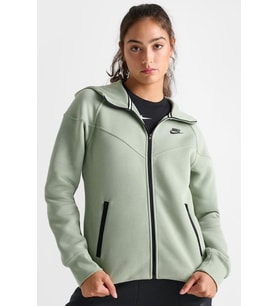 Nike Sportswear Tech Fleece Full Zip Hoodie Dark Heather Black Kadın Kapüşonlu Sweatshirt Su Yeşili