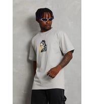 Erkek Baskılı T-Shirt Kısa Kol Bisiklet Yaka Regular Fit Tişört - Gri