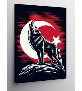 Kanvas Tablo Türk Bayrağı Ve Kurt