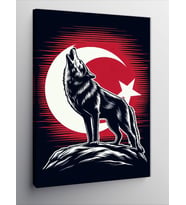 Kanvas Tablo Türk Bayrağı Ve Kurt