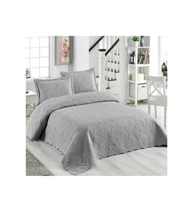 Sofline Çift Kişilik Düz Renk Kapitone Yatak Örtüsü, Sade ve Şık Görünüm (250 x 260cm) (Gri)