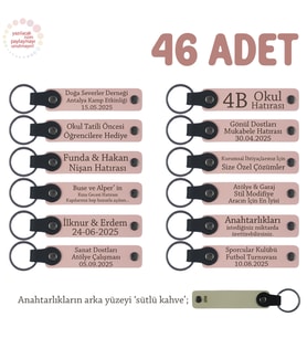 Kurum İçi Sosyal Etkinliklere Uygun 46'lı Set, Kişisel İsimli Hatıra Anahtarlık, Pudra & Sütlü Kahve