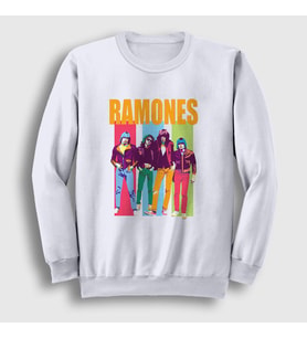 Presmono Unisex Beyaz Band Ramones Sweatshirt 169449tt
