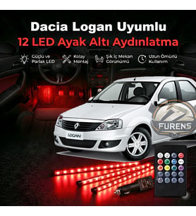 Dacia Logan Uyumlu RGB Ayak Altı LED 12 Led Kumandalı Müzik Duyarlı Araç İçi Aydınlatma 7 Renk 12V
